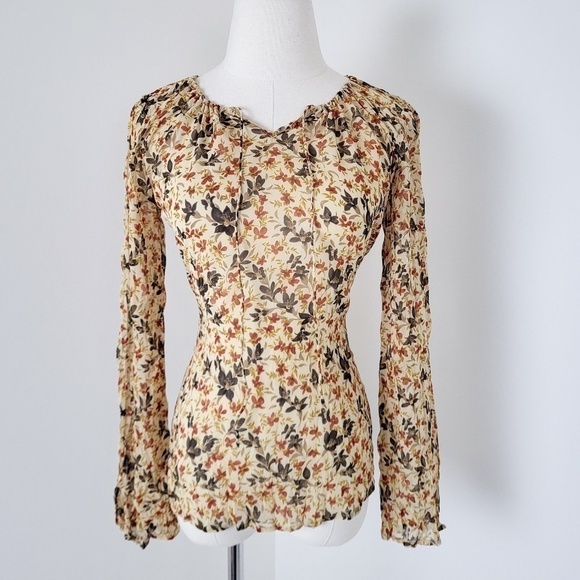 *Free With Purchase* Y2K long sleeve sheer blouse wrinkled texture floral - Picture 10 of 12